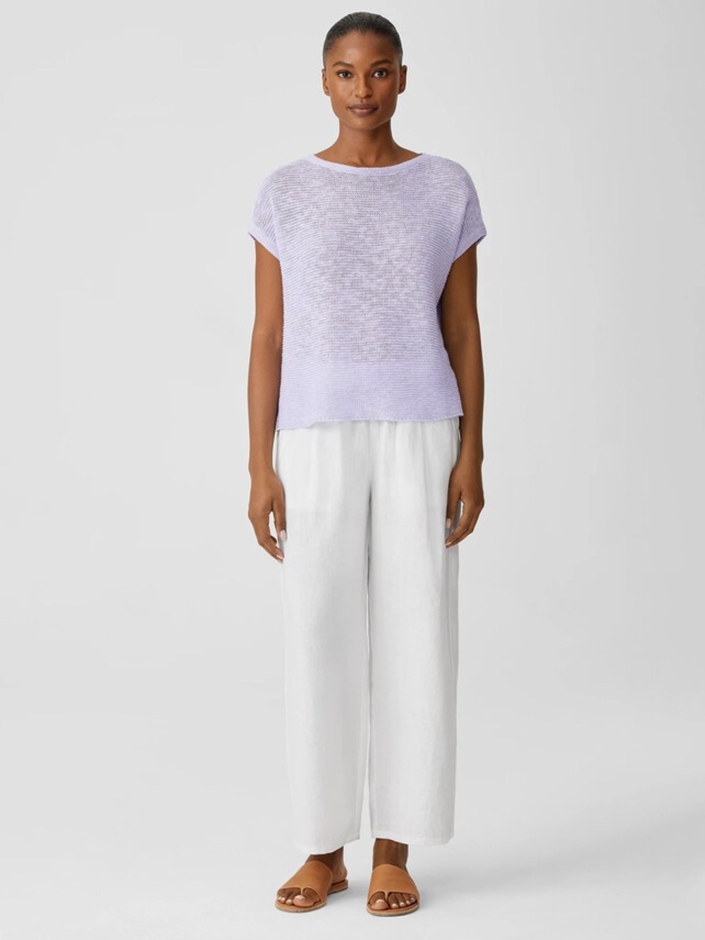 Eileen Fisher Organic Linen Cotton Slub Box Top Med Lilac Knit Casual Coastal - Picture 2 of 11